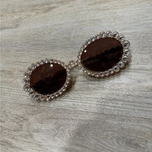 Crystal-Trim Round Sunglasses - Brown Lenses